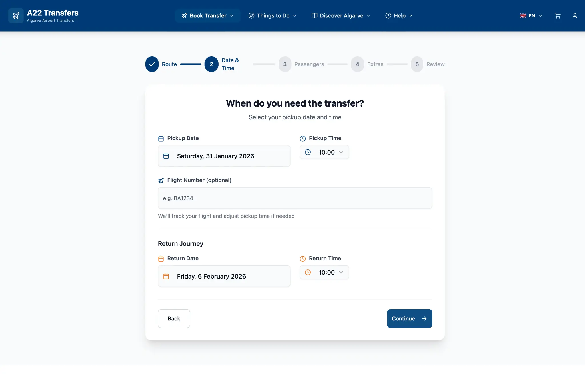 Intuitive Date & Flight Selection