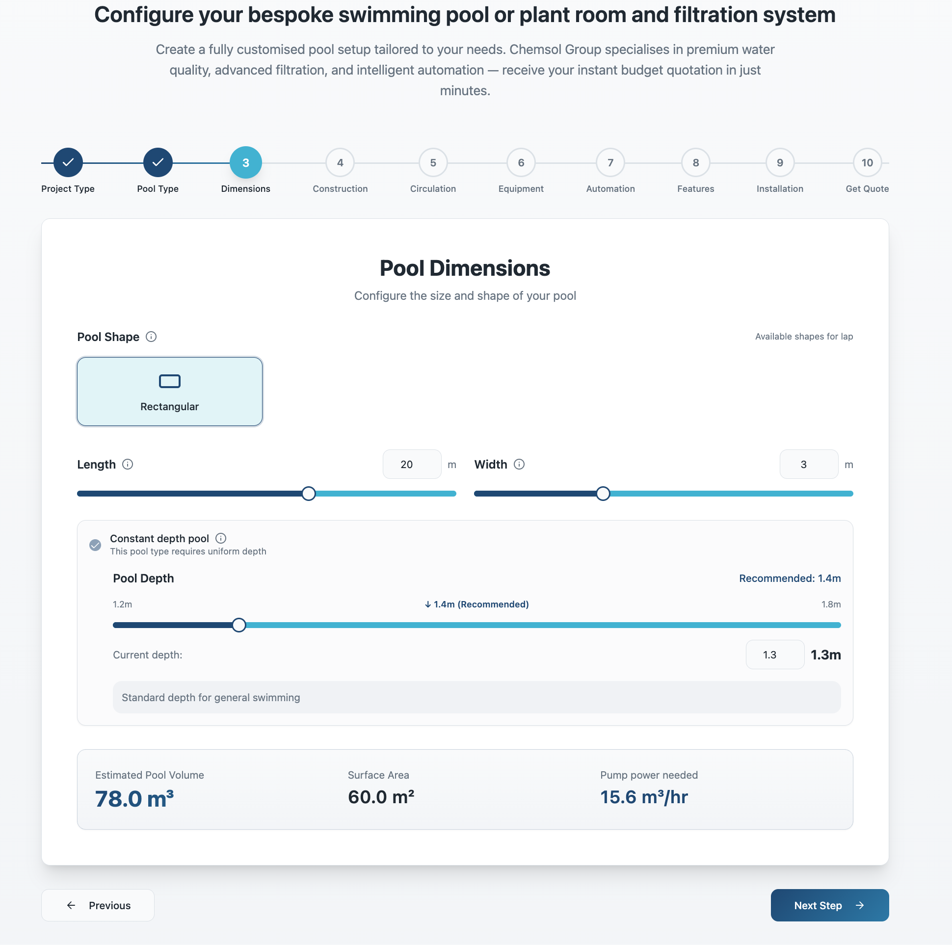 Interactive Pool Dimensions